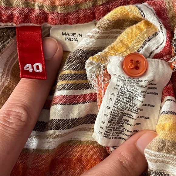 Orange Striped Collared Short Sleeve Shirt Dress Knee Length Retro Boho Size S - Picture 6 of 8